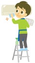 Young man wearing apron, clean the air conditioner filter, illustration
